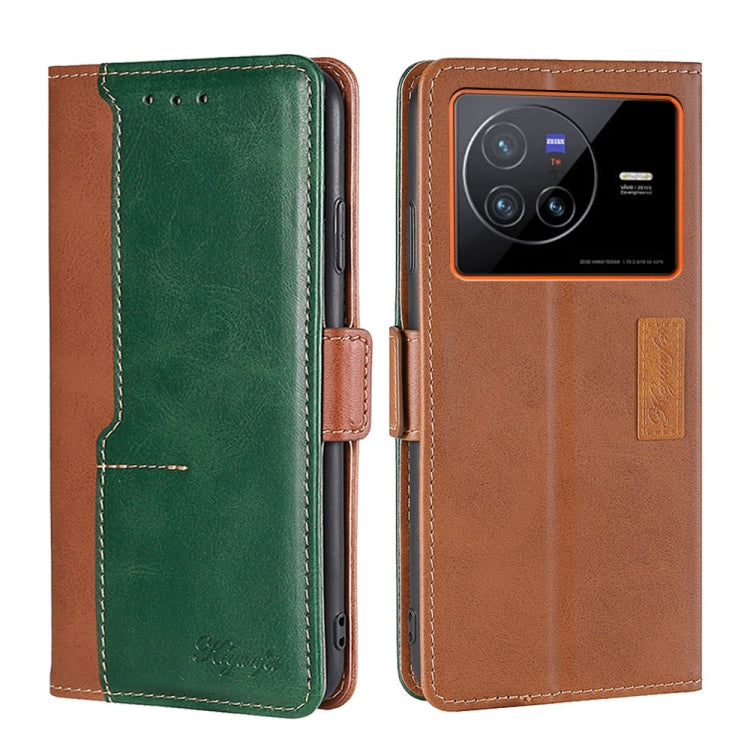 For vivo X80 Contrast Color Side Buckle Leather Phone Case