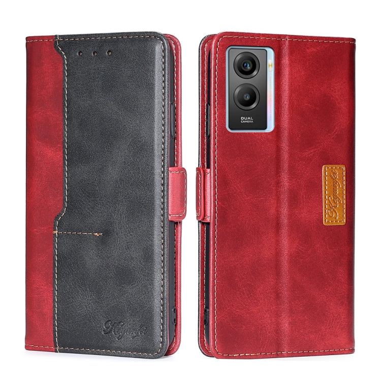 For vivo Y55S 5G Contrast Color Side Buckle Leather Phone Case