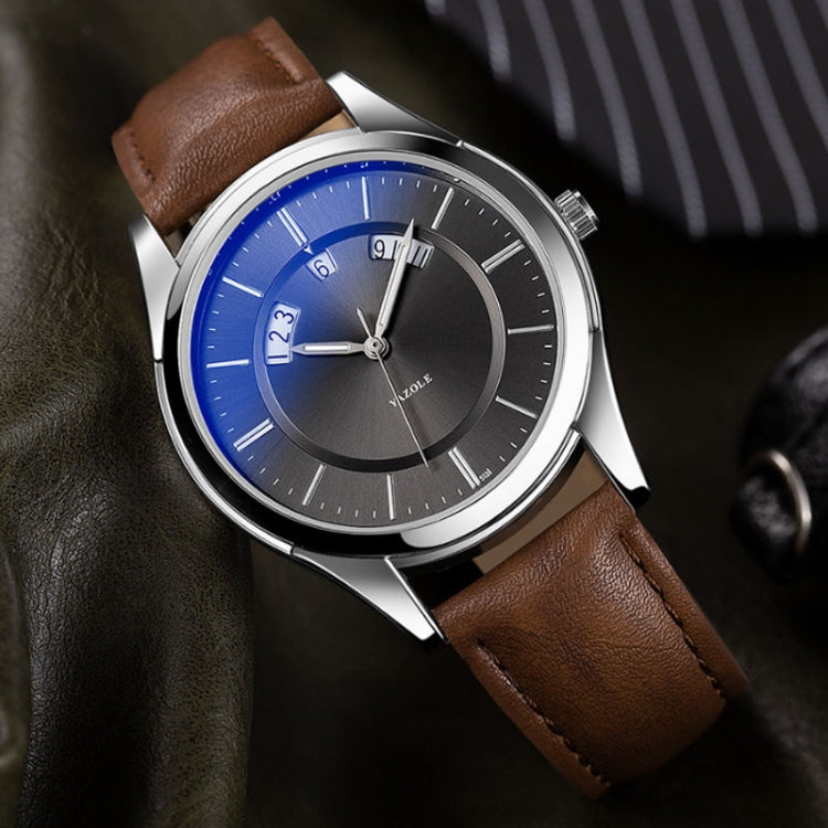 YAZOLE 513 Leather Band Calendar Waterproof Quartz Watch