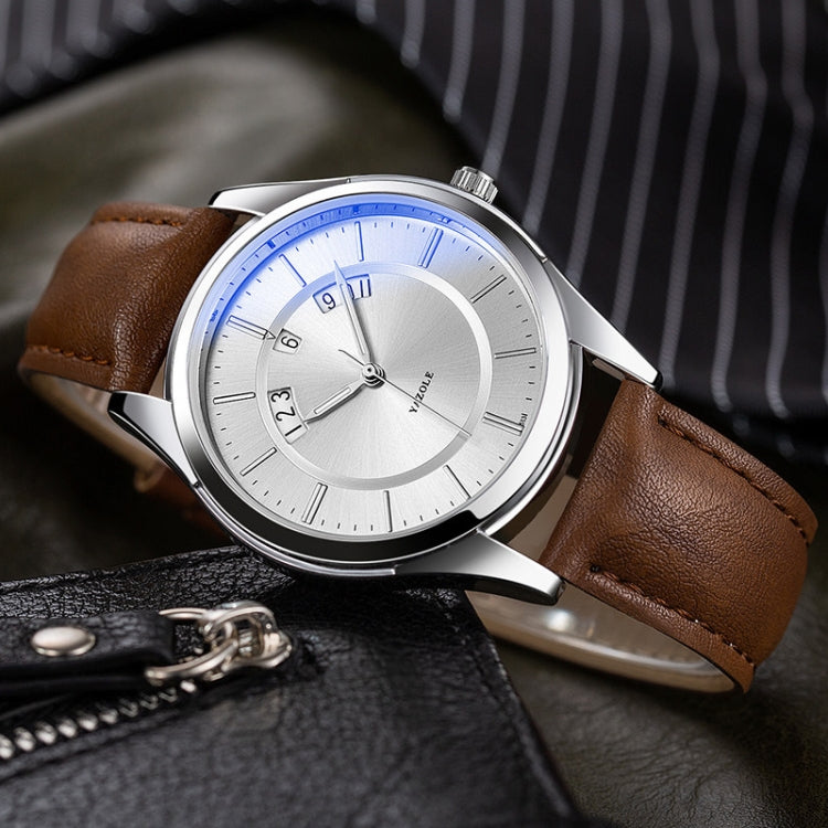 YAZOLE 513 Leather Band Calendar Waterproof Quartz Watch