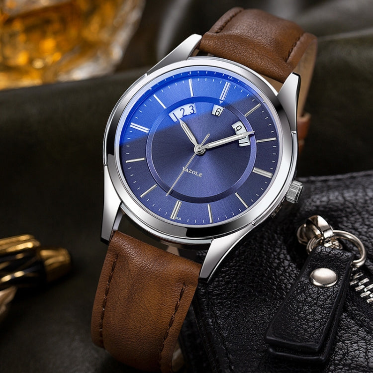 YAZOLE 513 Leather Band Calendar Waterproof Quartz Watch