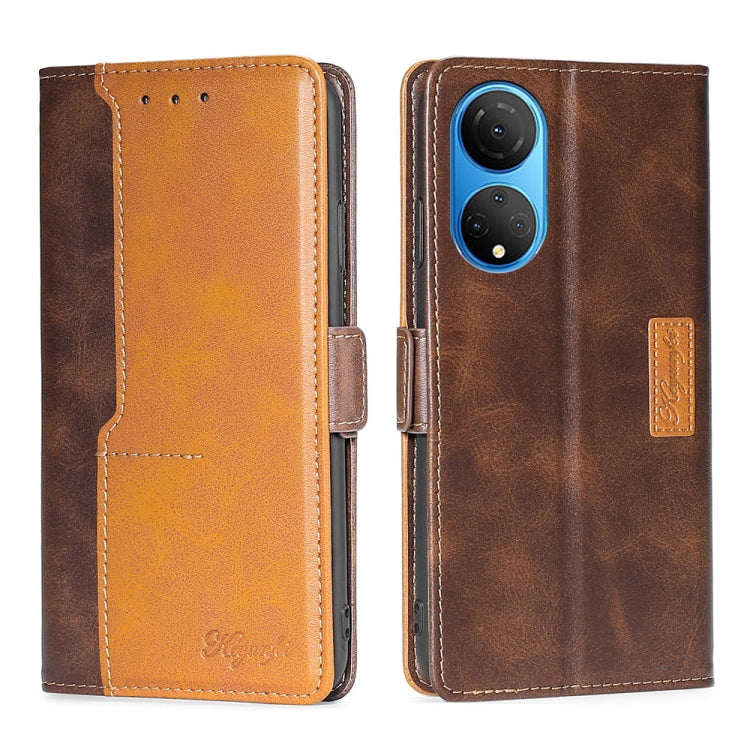 For Honor X7 4G Contrast Color Side Buckle Leather Phone Case