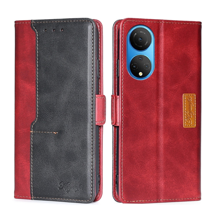 For Honor X7 4G Contrast Color Side Buckle Leather Phone Case