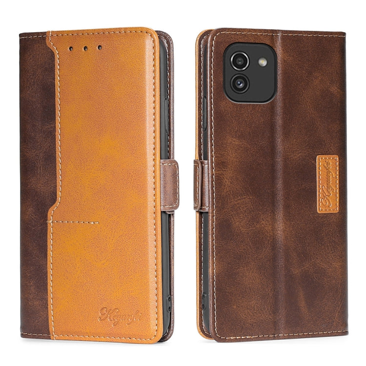 For Samsung Galaxy A03 EU Edition 166mm Contrast Color Side Buckle Leather Phone Case