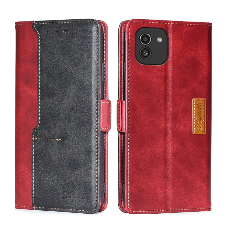 For Samsung Galaxy A03 EU Edition 166mm Contrast Color Side Buckle Leather Phone Case
