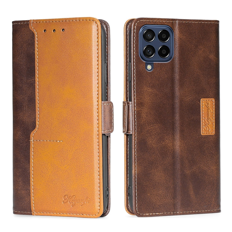 For Samsung Galaxy M53 5G Contrast Color Side Buckle Leather Phone Case