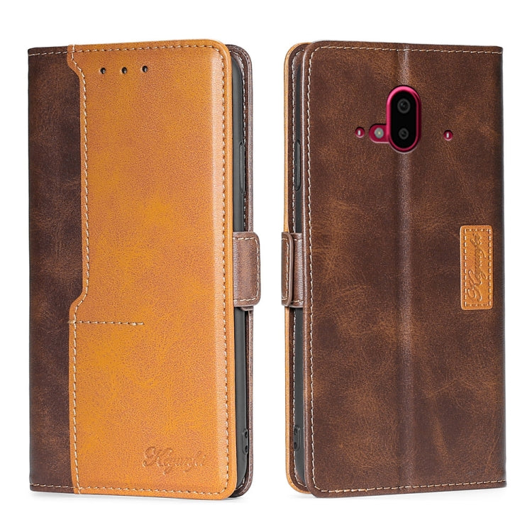 For Fujitsu Arrows F-52B Contrast Color Side Buckle Leather Phone Case