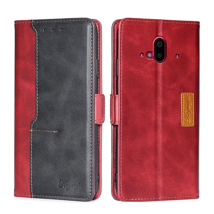 For Fujitsu Arrows F-52B Contrast Color Side Buckle Leather Phone Case