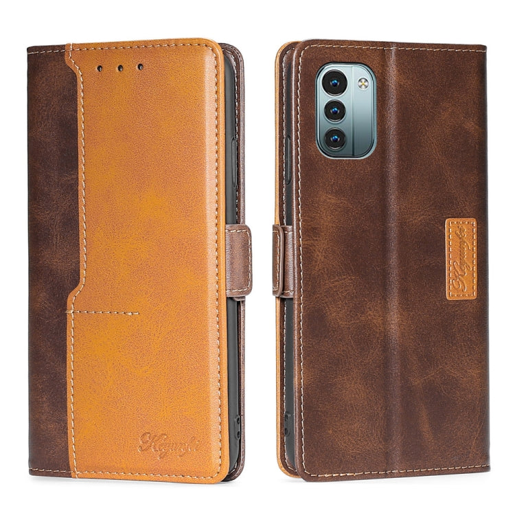 For Nokia G21/G11 Contrast Color Side Buckle Leather Phone Case