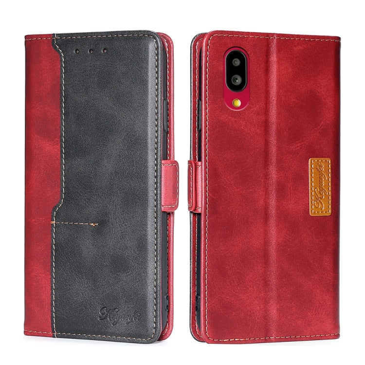 For Sharp Simple Sumaho 6/A201SH Contrast Color Side Buckle Leather Phone Case