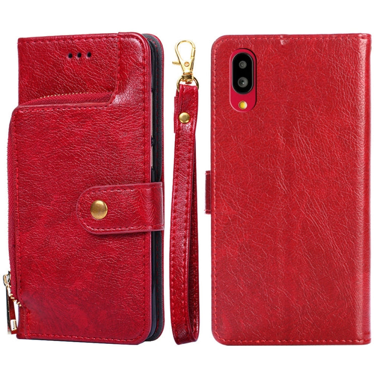 For Sharp Simple Sumaho 6 Zipper Bag Leather Phone Case