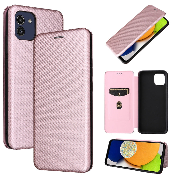 For Samsung Galaxy A03 166mm Carbon Fiber Texture Flip Leather Phone Case