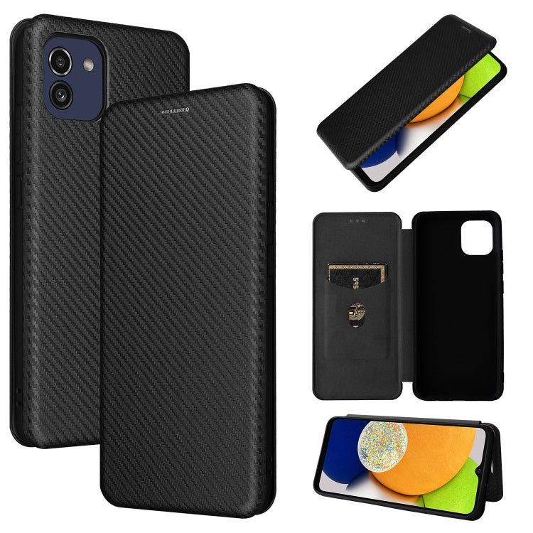 For Samsung Galaxy A03 166mm Carbon Fiber Texture Flip Leather Phone Case