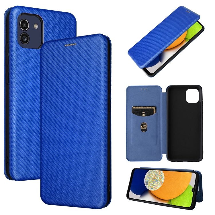 For Samsung Galaxy A03 166mm Carbon Fiber Texture Flip Leather Phone Case