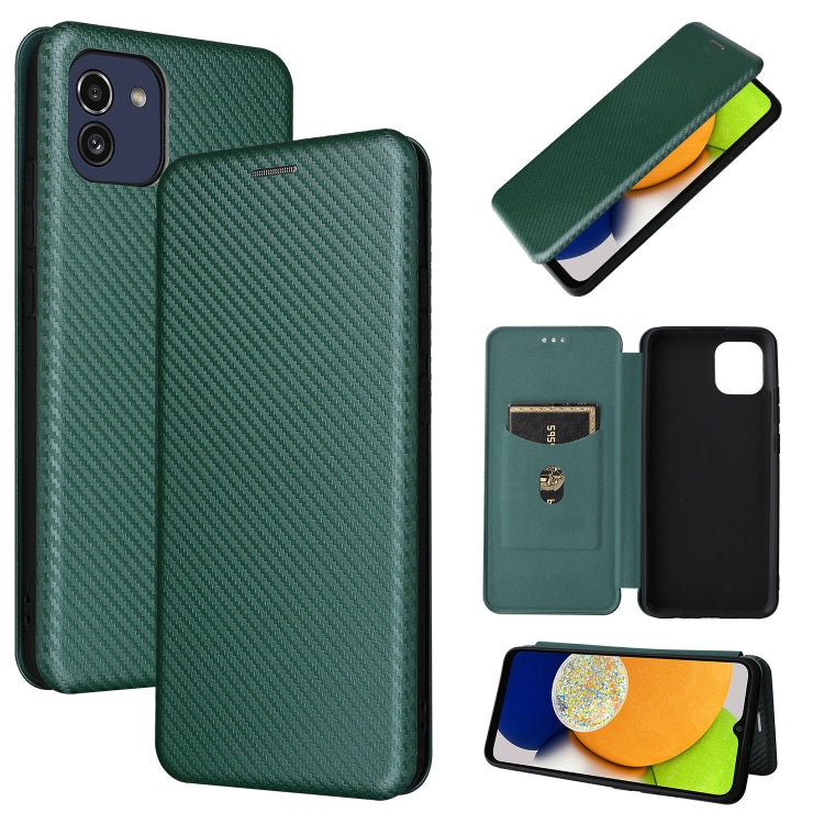 For Samsung Galaxy A03 166mm Carbon Fiber Texture Flip Leather Phone Case