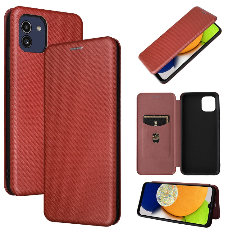For Samsung Galaxy A03 166mm Carbon Fiber Texture Flip Leather Phone Case