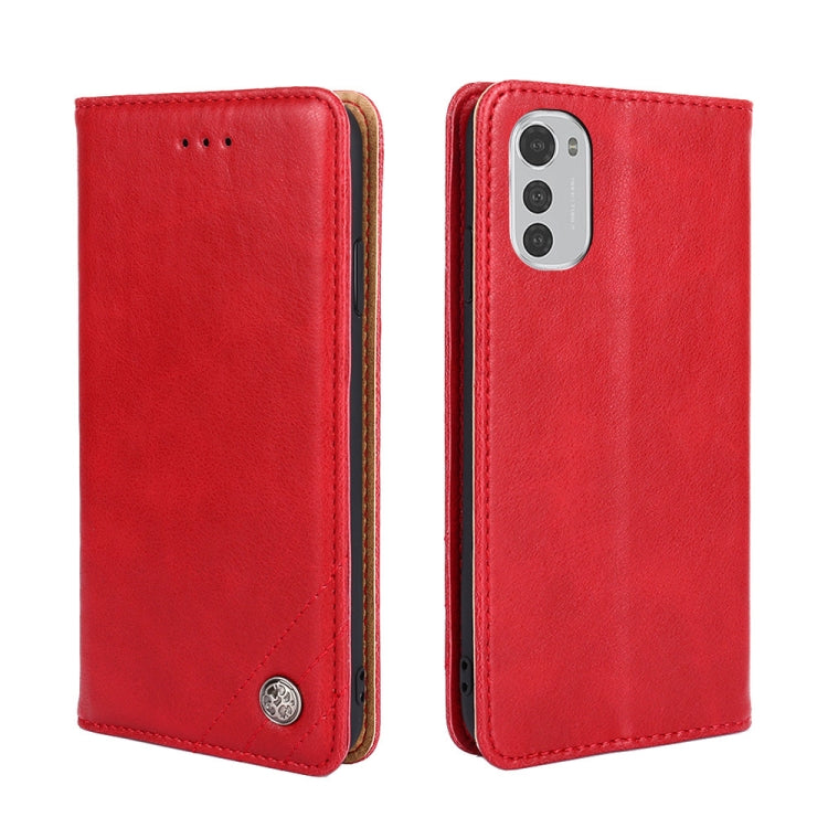 For Motorola Moto E32 Non-Magnetic Retro Texture Horizontal Flip Leather Phone Case