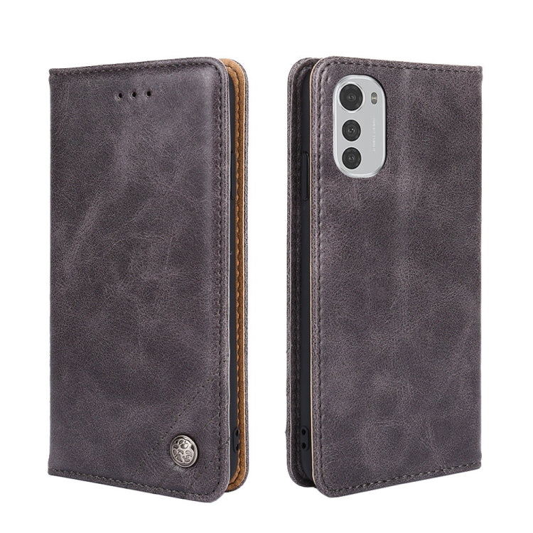 For Motorola Moto E32 Non-Magnetic Retro Texture Horizontal Flip Leather Phone Case