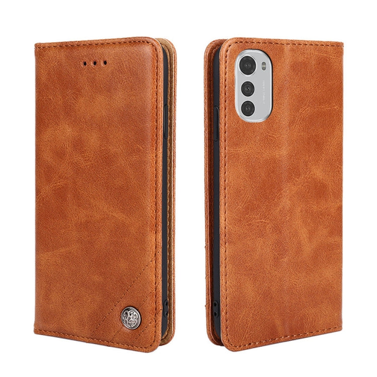 For Motorola Moto E32 Non-Magnetic Retro Texture Horizontal Flip Leather Phone Case