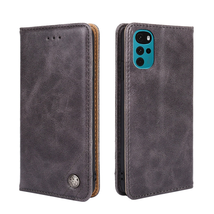 For Motorola Moto G22 Non-Magnetic Retro Texture Horizontal Flip Leather Phone Case