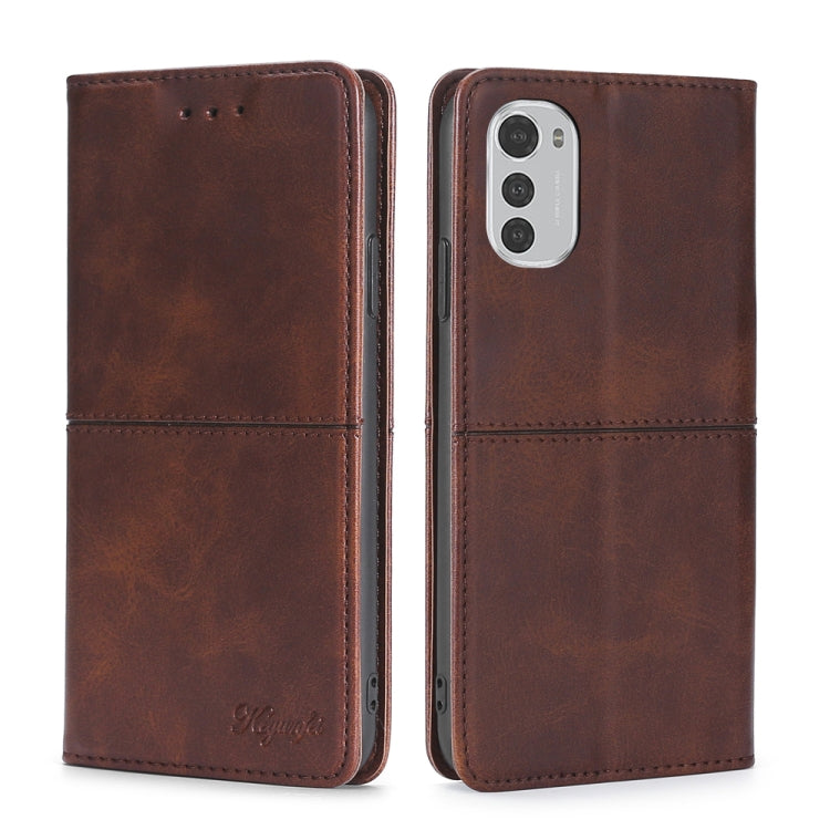 For Motorola Moto E32 4G Cow Texture Magnetic Horizontal Flip Leather Phone Case