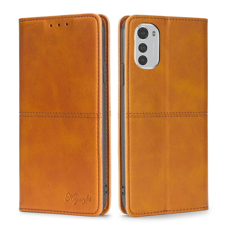 For Motorola Moto E32 4G Cow Texture Magnetic Horizontal Flip Leather Phone Case