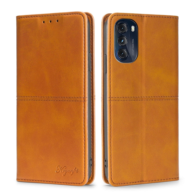 For Motorola Moto G 2022 Cow Texture Magnetic Horizontal Flip Leather Phone Case