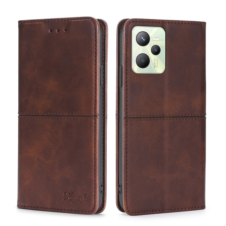 For OPPO Realme C35 Cow Texture Magnetic Horizontal Flip Leather Phone Case