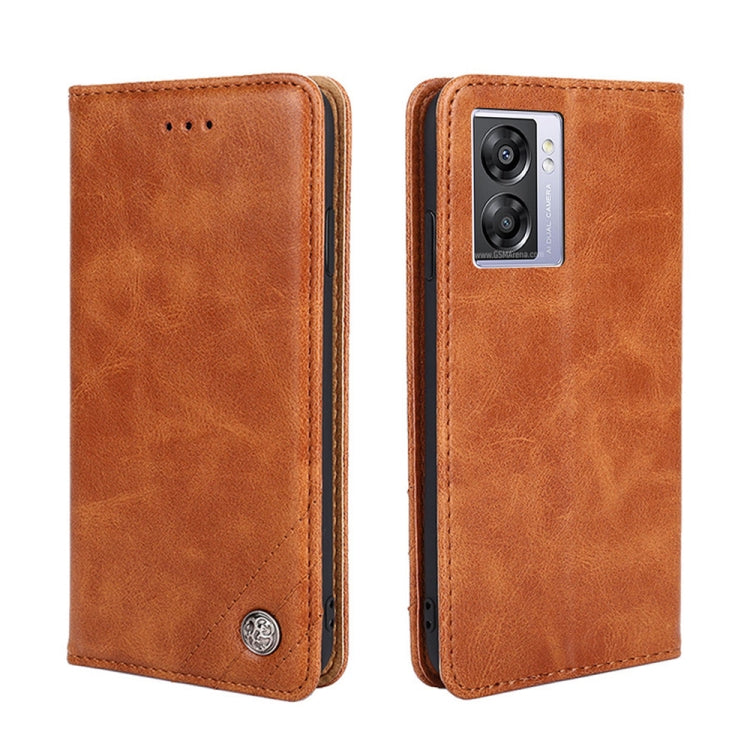For OPPO A57 5G 2022/Realme Q5i Non-Magnetic Retro Texture Horizontal Flip Leather Phone Case