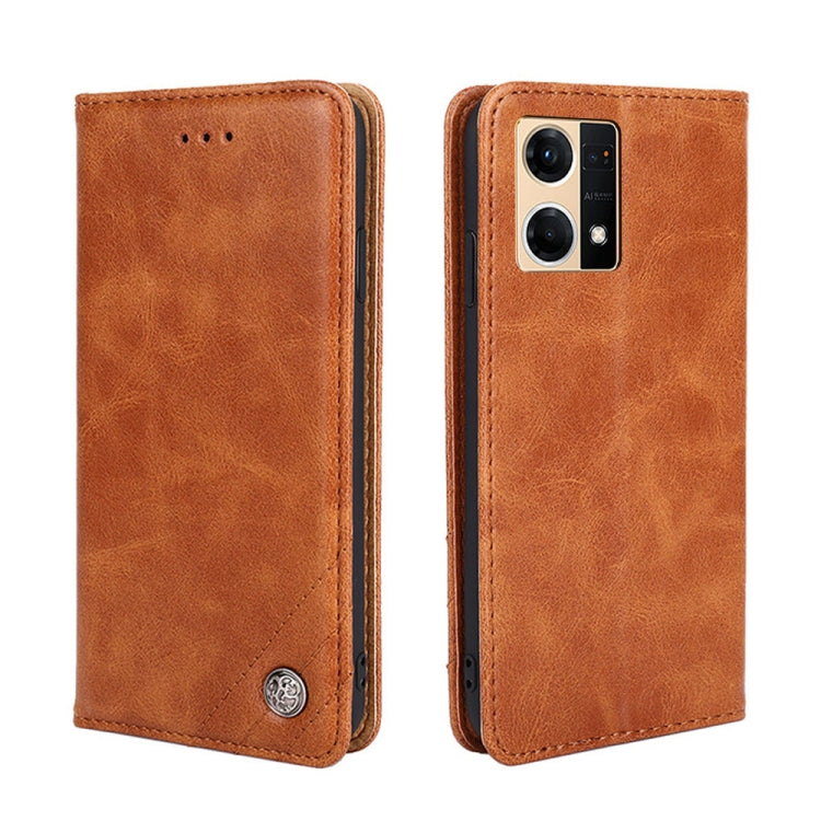 For OPPO Reno 7/F21 Pro Non-Magnetic Retro Texture Horizontal Flip Leather Phone Case