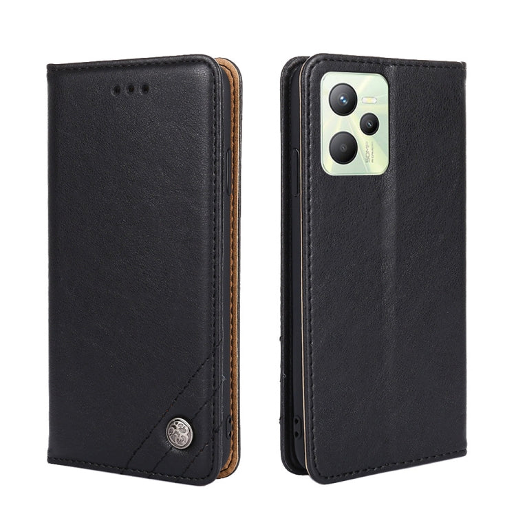For OPPO Realme C35 Non-Magnetic Retro Texture Horizontal Flip Leather Phone Case