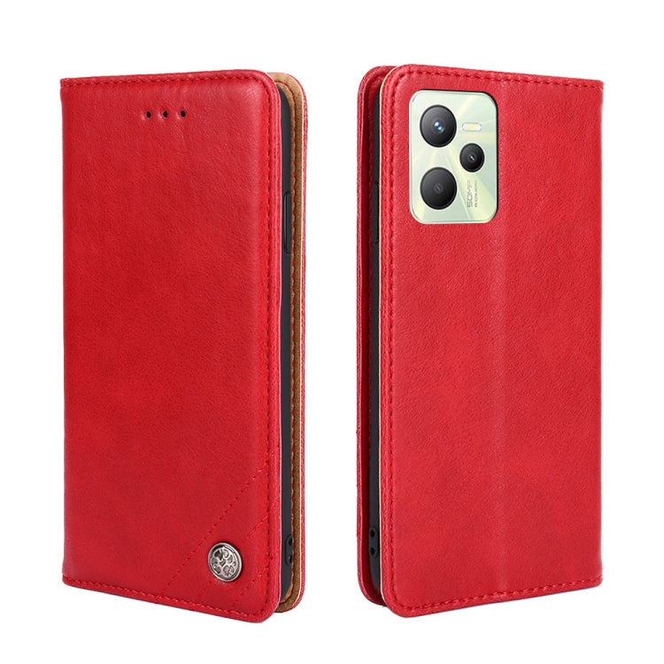 For OPPO Realme C35 Non-Magnetic Retro Texture Horizontal Flip Leather Phone Case