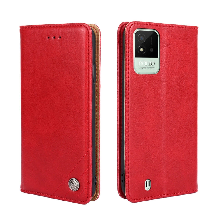 For OPPO Realme Narzo 50i Non-Magnetic Retro Texture Horizontal Flip Leather Phone Case