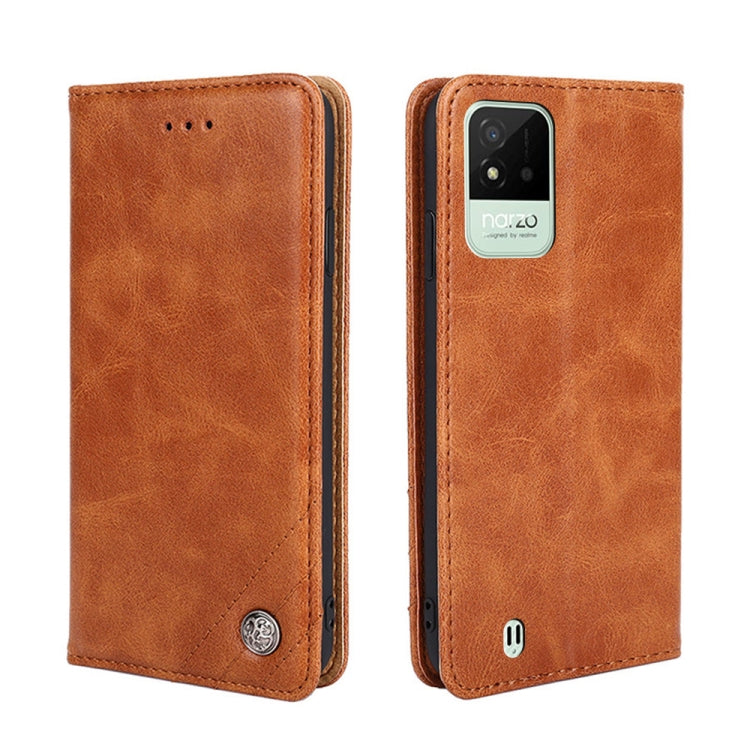 For OPPO Realme Narzo 50i Non-Magnetic Retro Texture Horizontal Flip Leather Phone Case