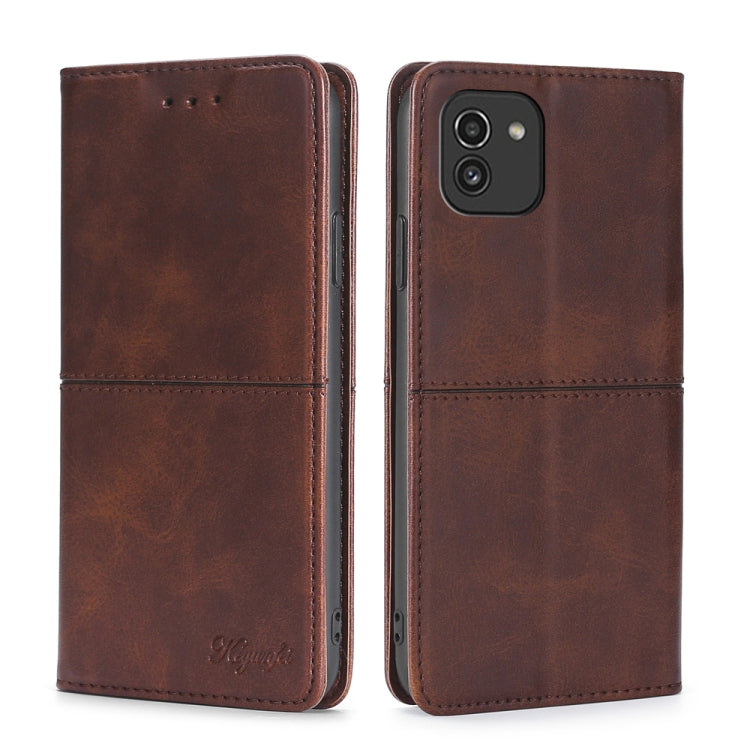 For Samsung Galaxy A03 EU Edition 166mm Cow Texture Magnetic Horizontal Flip Leather Phone Case