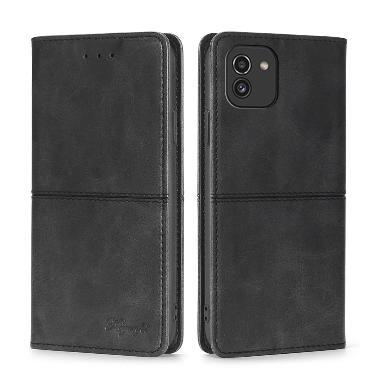 For Samsung Galaxy A03 EU Edition 166mm Cow Texture Magnetic Horizontal Flip Leather Phone Case