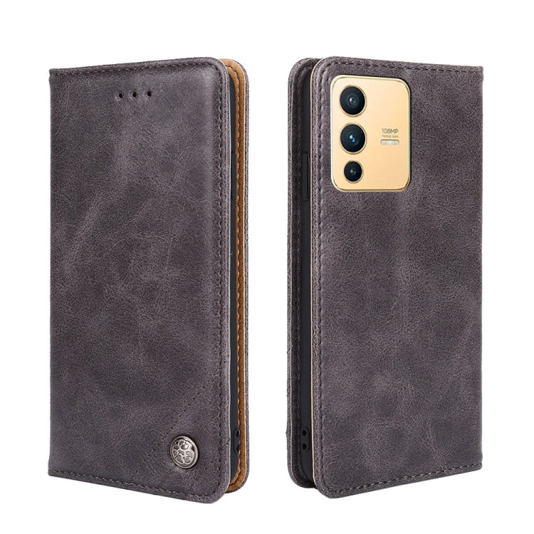For vivo S12 5G/V23 Non-Magnetic Retro Texture Leather Phone Case