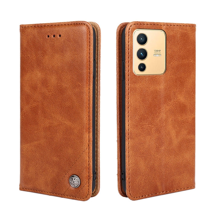 For vivo S12 5G/V23 Non-Magnetic Retro Texture Leather Phone Case