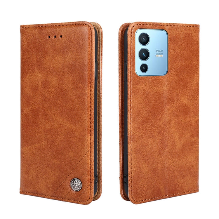 For vivo S12 Pro 5G/vivo V23 Pro Non-Magnetic Retro Texture Leather Phone Case