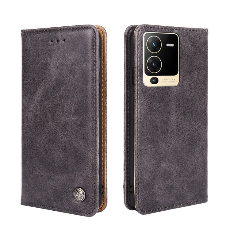For vivo S15 5G Non-Magnetic Retro Texture Leather Phone Case