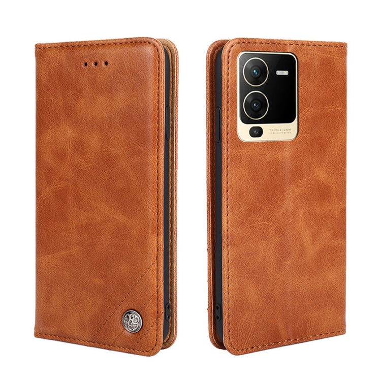 For vivo S15 5G Non-Magnetic Retro Texture Leather Phone Case