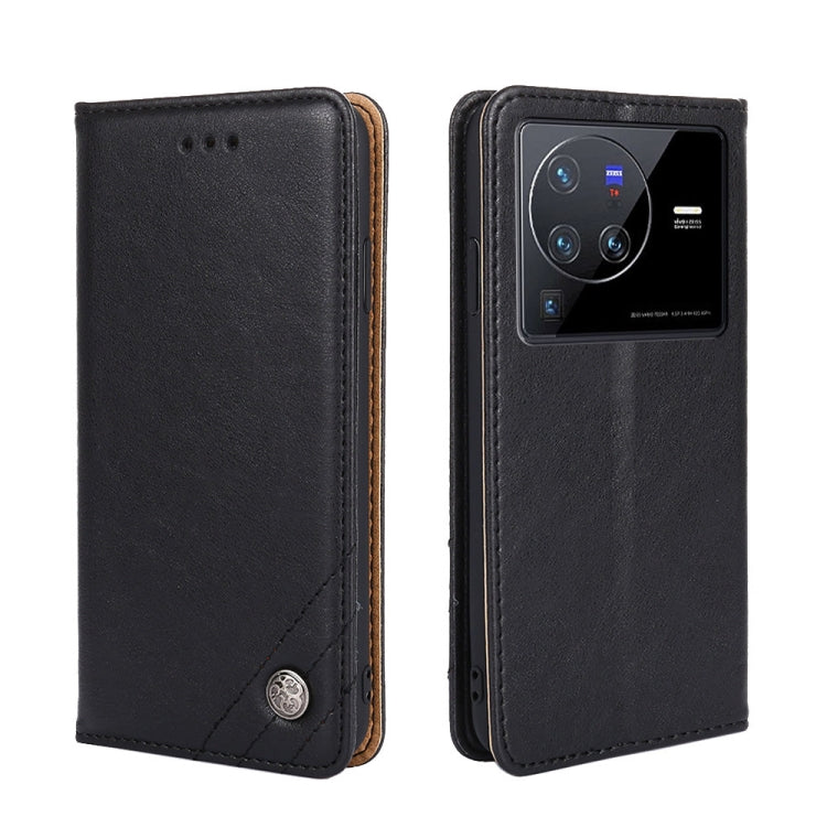 For vivo X80 Pro China Non-Magnetic Retro Texture Leather Phone Case