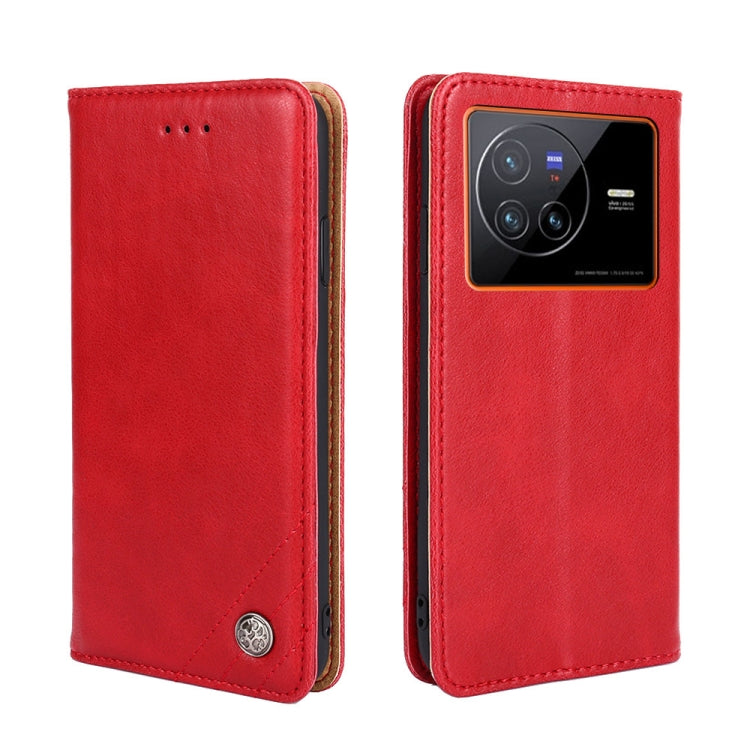 For vivo X80 China Non-Magnetic Retro Texture Leather Phone Case