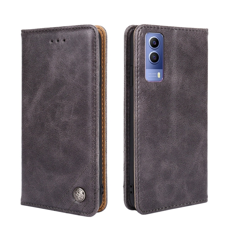 For vivo Y53s 5G/IQOO Z5X/T1X Non-Magnetic Retro Texture Leather Phone Case