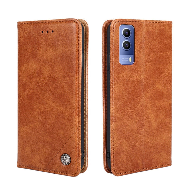 For vivo Y53s 5G/IQOO Z5X/T1X Non-Magnetic Retro Texture Leather Phone Case
