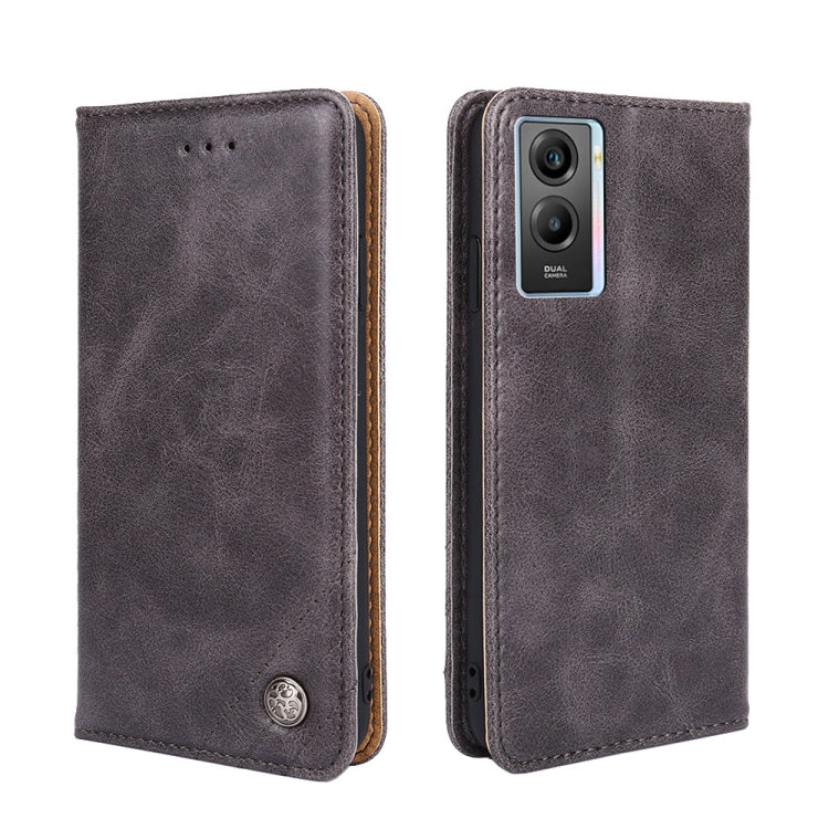 For vivo Y55s 5G Non-Magnetic Retro Texture Leather Phone Case