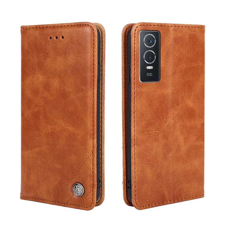 For vivo Y76s China/Y74s Non-Magnetic Retro Texture Leather Phone Case