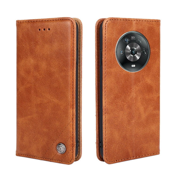 For Honor Magic4 Non-Magnetic Retro Texture Leather Phone Case