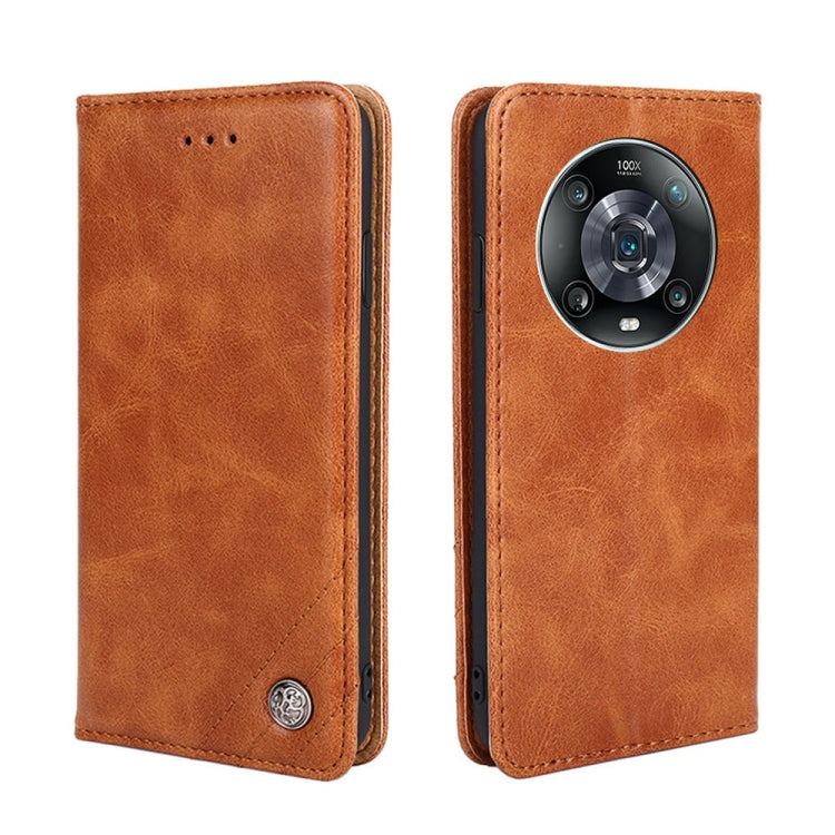 For Honor Magic4 Pro Non-Magnetic Retro Texture Leather Phone Case