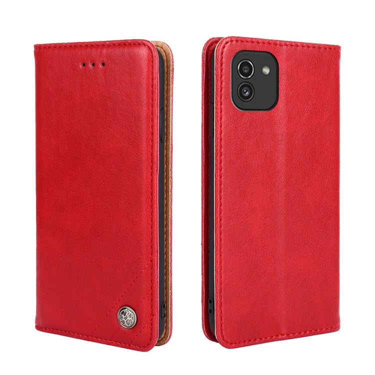 For Samsung Galaxy A03 EU Version 166mm Non-Magnetic Retro Texture Leather Phone Case
